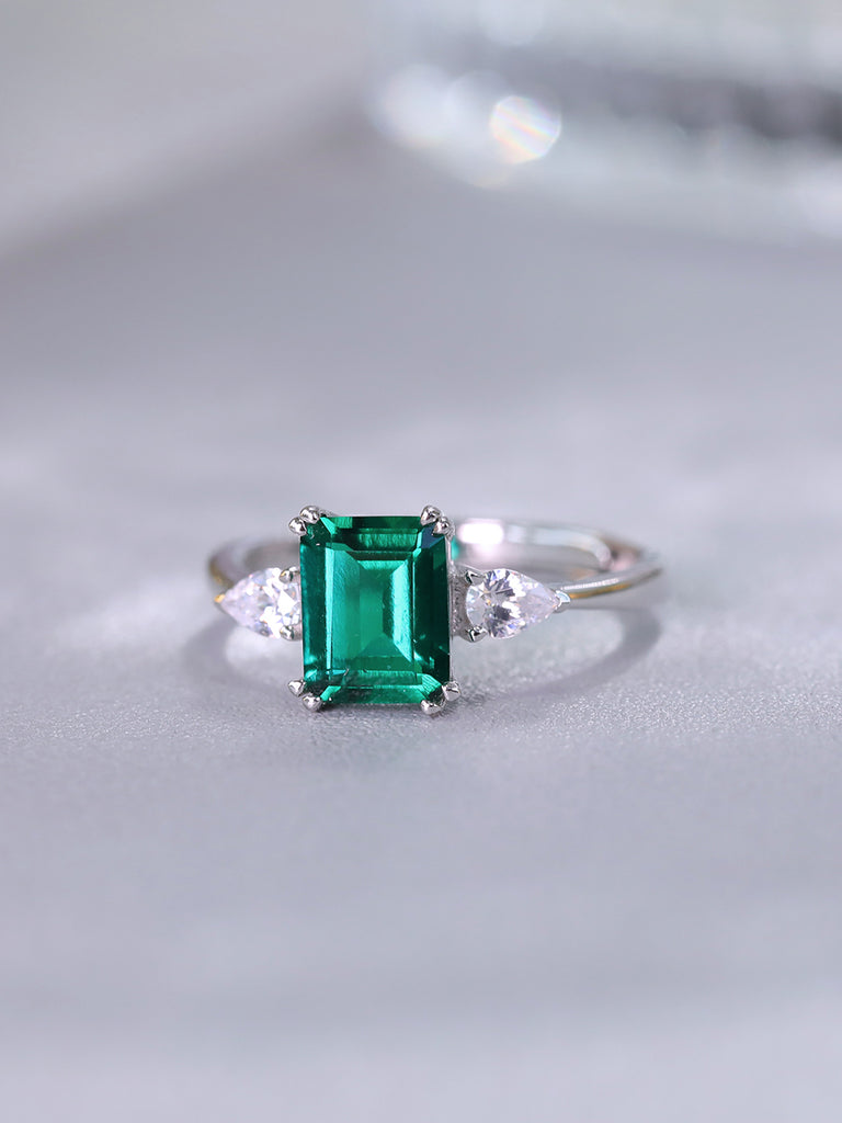 Raneecoco Elegant and Noble Princess Cut Simulated Emerald Adjustable Ring
