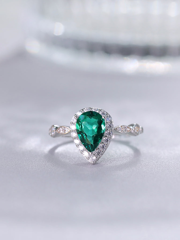 Raneecoco Classic Pear Cut  Simulated Emerald Adjustable  Ring