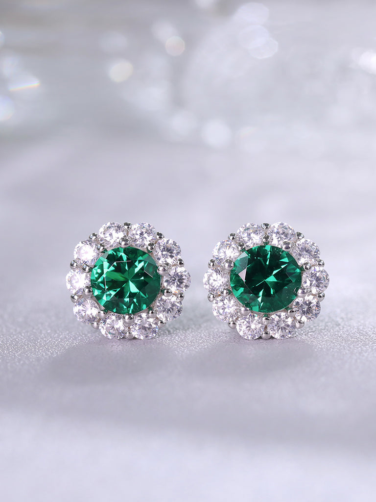 Raneecoco Classic Elegant Flower Simulated Emerald Earrings