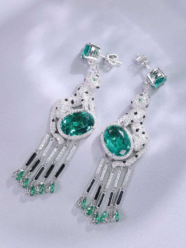 Raneecoco Classic Domineering Leopard Shaped Cubiz Zircon Tassel Earrings