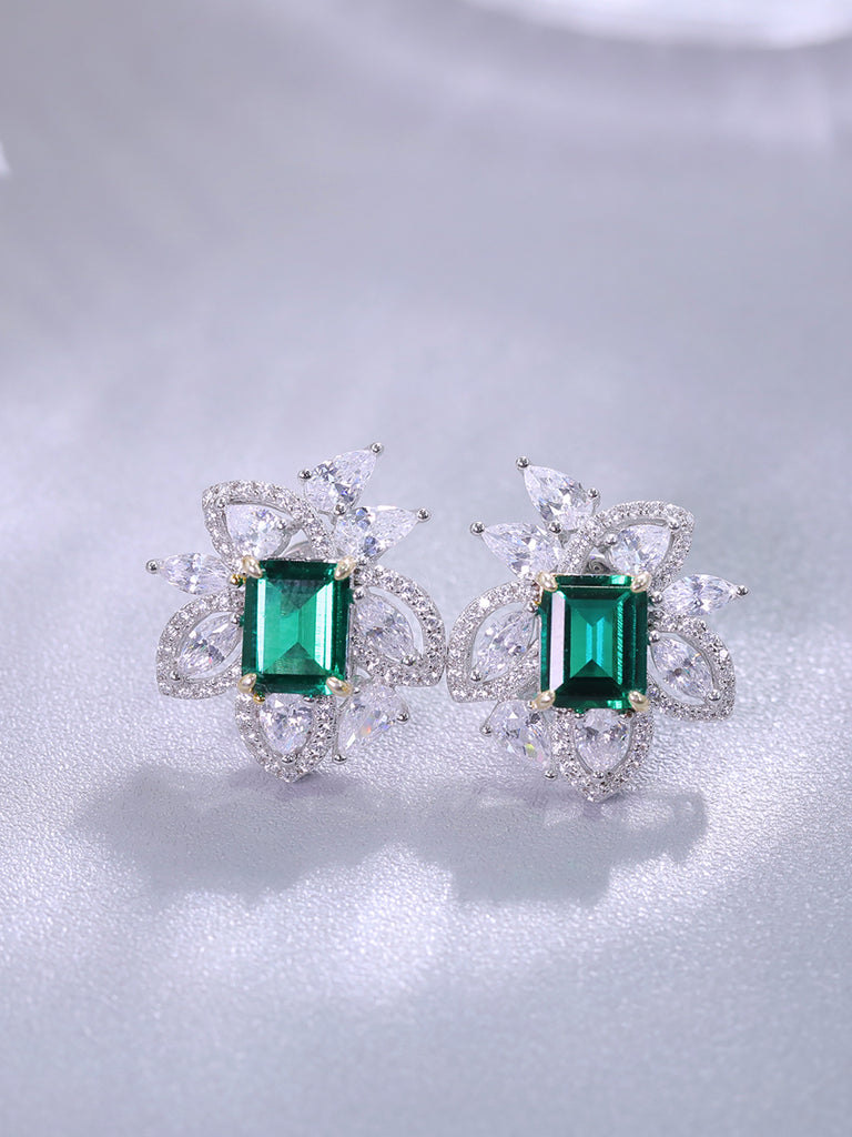 Raneecoco Vintage Luxury Flower Square Simulated Emerald Cubic Zirconia  Earrings