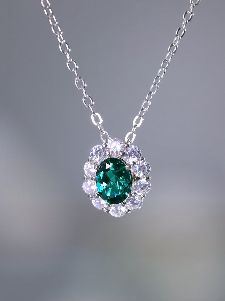 Raneecoco Versatile Floral Oval cut Simulated Emerald Necklace