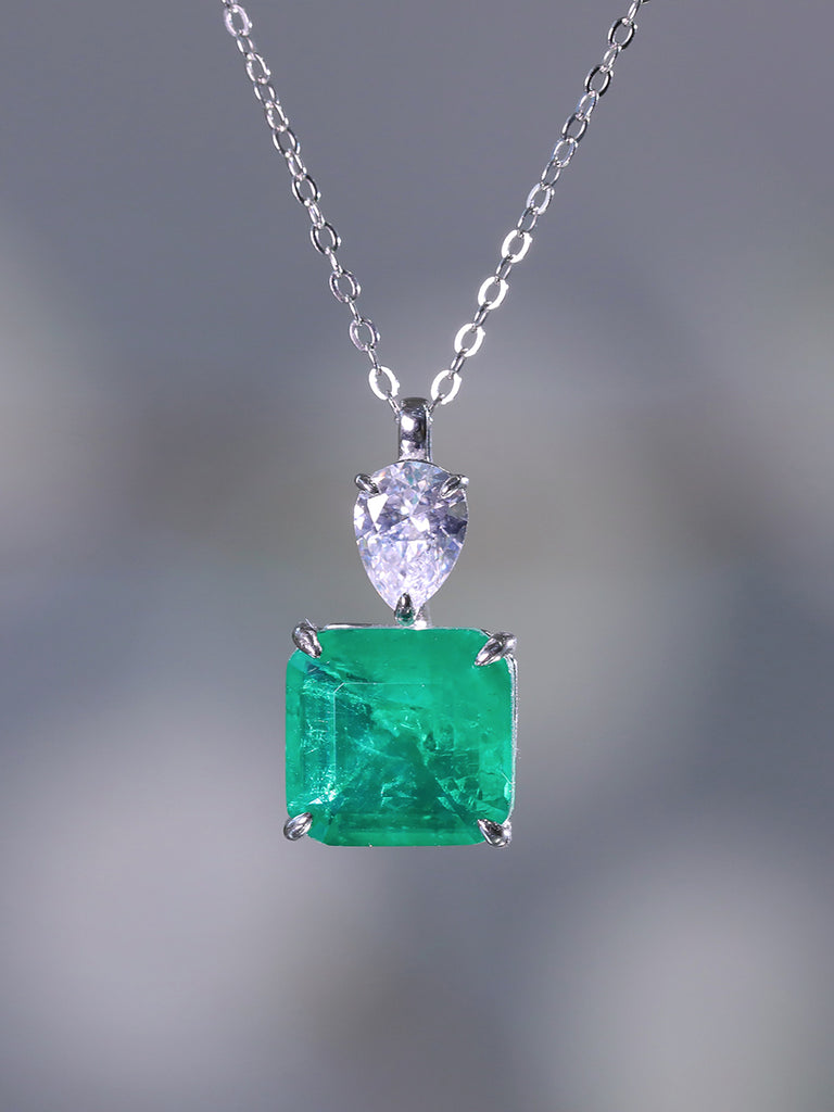 Raneecoco Simple Classic  Princess Cut Simulated Emerald Necklace