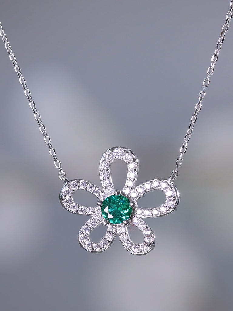 Raneecoco Sweet Sunflower Simulated Emerald  Cubic Zirconia Necklace