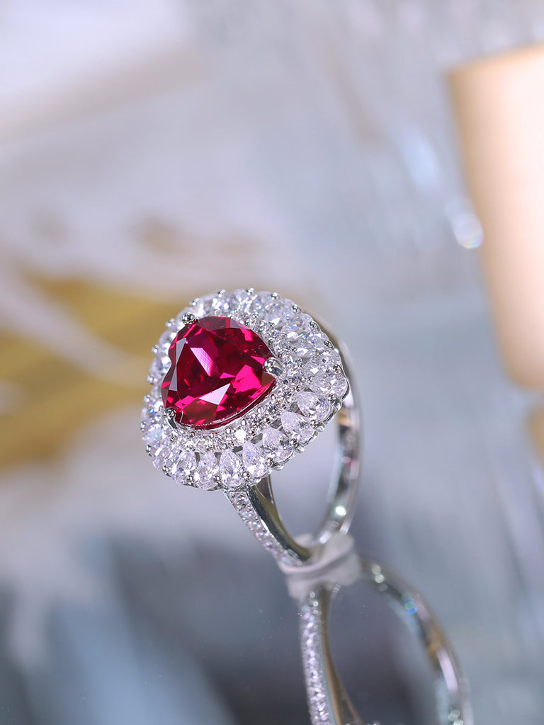 Raneecoco Premium Luxury Design Sweet Heart Shaped Luxury Cubiz Zirconia Ring