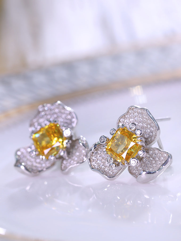 Raneecoco Luxury and Gentle Refined Yellow Cubic zirconia Flower Earrings