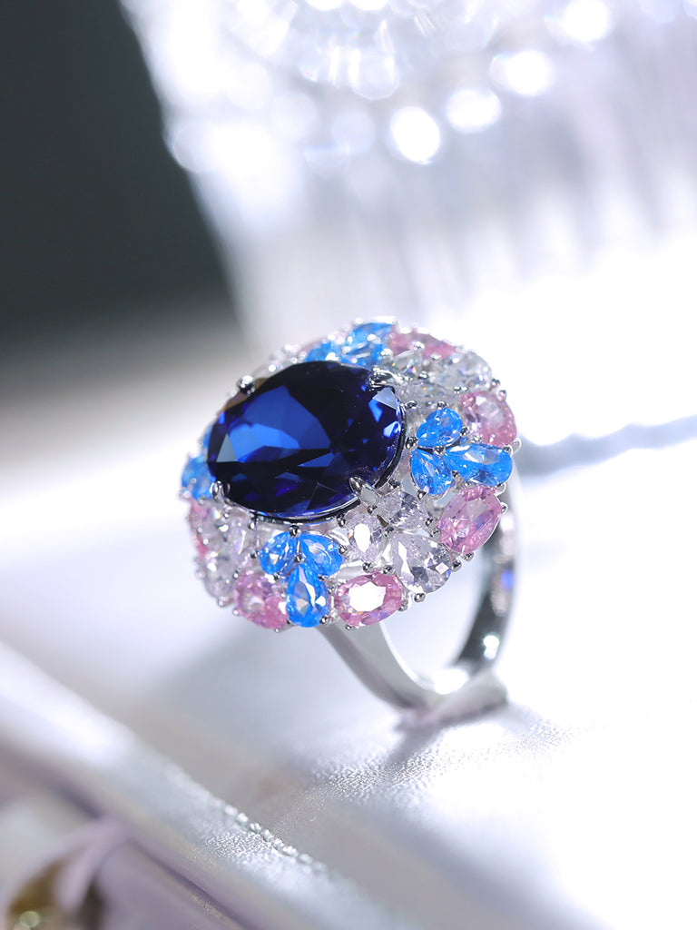 Raneecoco Luxury Set Amazing Simulated Sapphire Cubic Zirconia Ring
