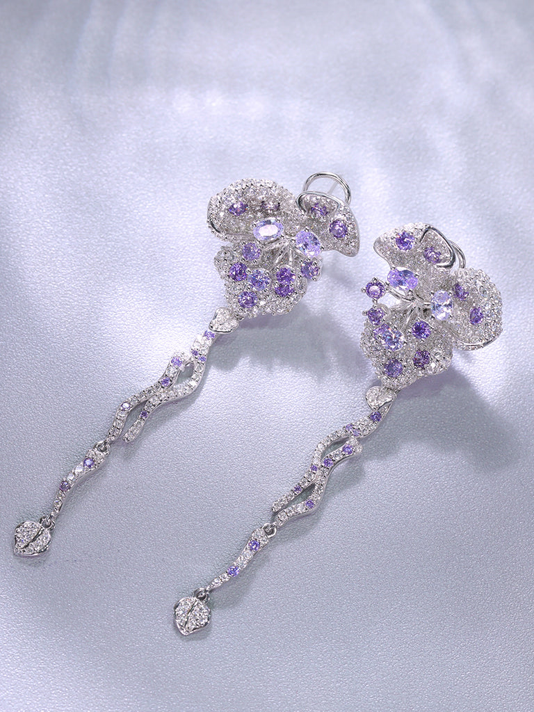 Raneecoco Warm Purple Flower Cubic  Zircon Earrings